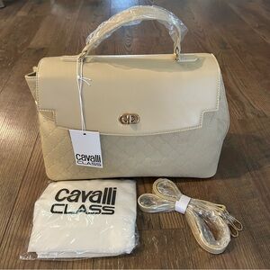 Cavalli Class Tatiana Large Top Handle Bag Purse Handbag Almond Buff DeBoss
